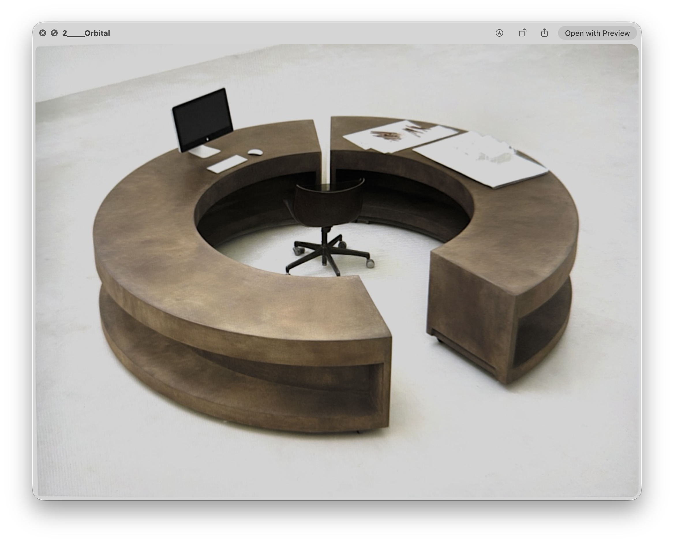 Orbital workstation with one segment opened